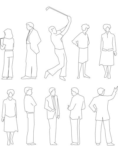 Desenhos de homens e mulheres em 10 blocos.